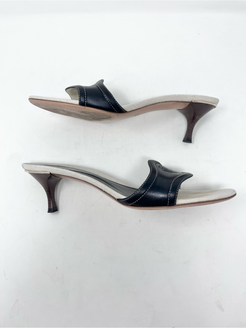Vintage Gucci Hysteria Black Leather & White Canvas Slide Mule Sandals size 9 - Picture 5 of 8